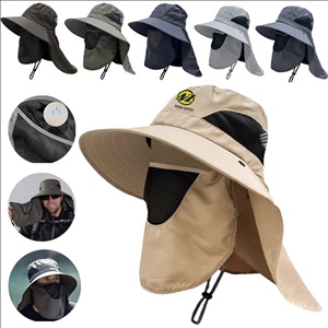 Bucket Hat with Detachable Front Cover and Extended Shawl